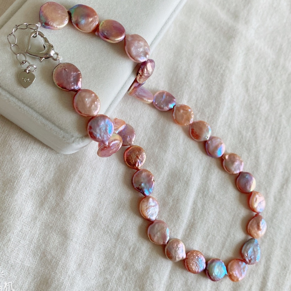 Pink/purple/blue color changing candy baroque pearl necklace